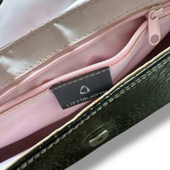 Y2K Liz Claiborne Black Crocodile Embossed Faux Leather Purse Shoulder Bag - Picture 8 of 16